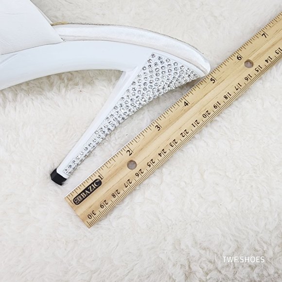 Your Majesty White Marabou Feather Rhinestone Platform Slip On Wedding Slides - Picture 9 of 10